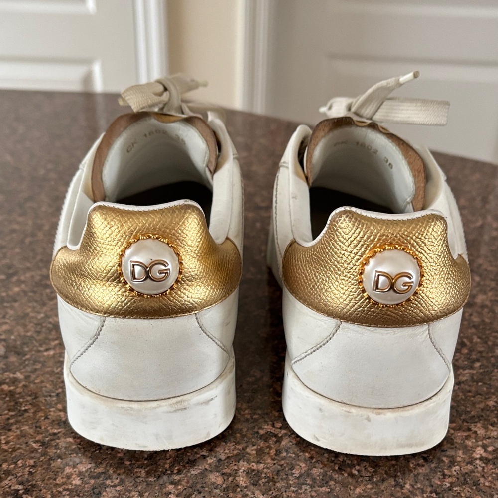 Dolce & Gabbana Ladies White Gold Pearl Accent Sneakers-6 - Picture 2 of 16